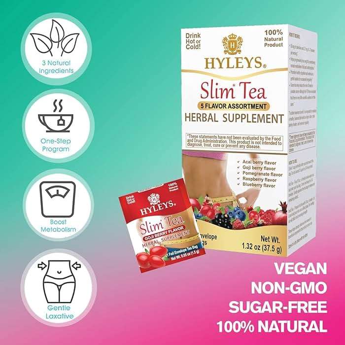 HYLEYS Slim Tea 9 Flavor Assortment 100 Ct - Weight Loss Herbal Supplement Cleanse and Detox - 100 Tea Bags (9 Pack) - Herbal Tea Variety Pack - Image 13