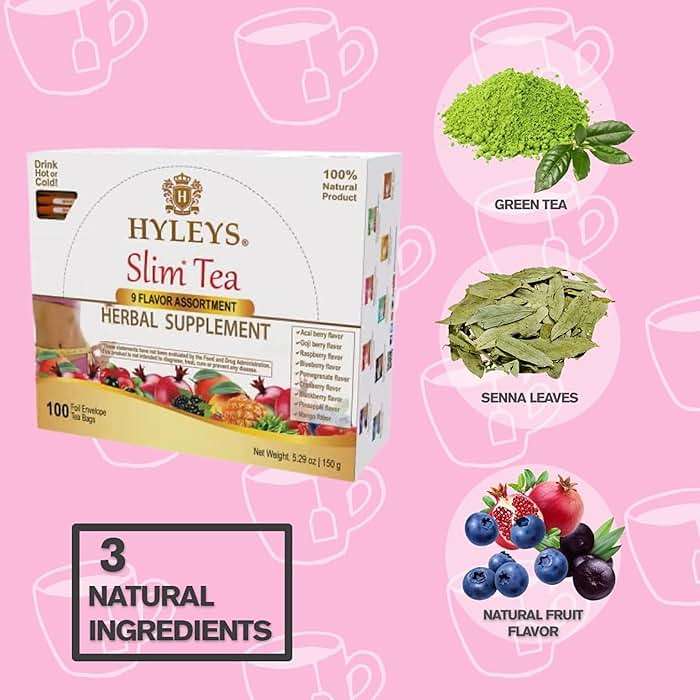 HYLEYS Slim Tea 9 Flavor Assortment 100 Ct - Weight Loss Herbal Supplement Cleanse and Detox - 100 Tea Bags (9 Pack) - Herbal Tea Variety Pack - Image 6
