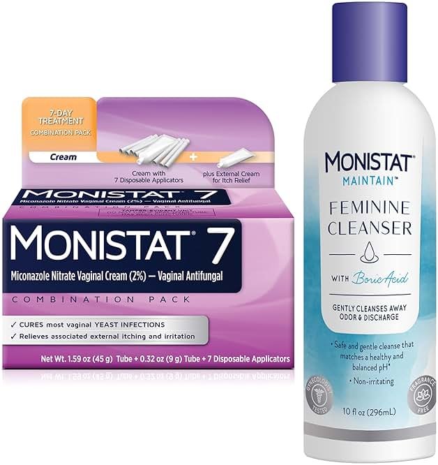 Monistat 7 Day Yeast Infection Treatment for Women, 7 Miconazole Cream Applications with Disposable Applicators + 10 fl oz Boric Acid Feminine Cleanser - Product Image