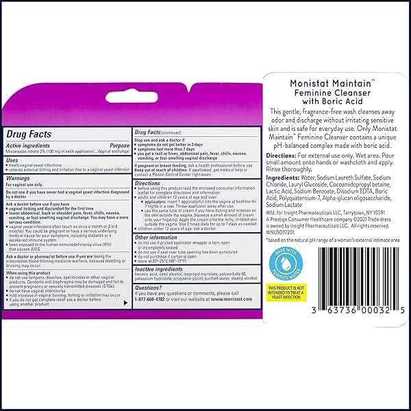 Monistat 7 Day Yeast Infection Treatment for Women, 7 Miconazole Cream Applications with Disposable Applicators + 10 fl oz Boric Acid Feminine Cleanser - Image 2