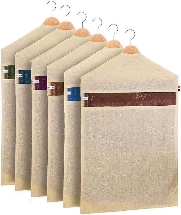 SOLSTICE Hanging Cotton Saree Covers, Bags for Clothes Storage, Wardrobe Organizer (Hangers are NOT Included) (28 x 18 Inches, off white) - Image 1