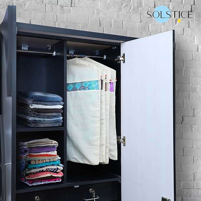 SOLSTICE Hanging Cotton Saree Covers, Bags for Clothes Storage, Wardrobe Organizer (Hangers are NOT Included) (28 x 18 Inches, off white) - Image 6