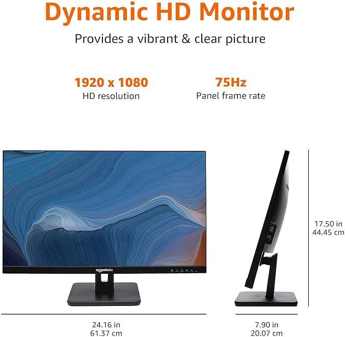 Amazon Basics 27 in IPS Monitor, Full HD 1080P, 75 Hz, Adjustable Stand, HDMI, Display Port, VGA Input, Built-in Speakers, VESA Compatible, Black - Image 5