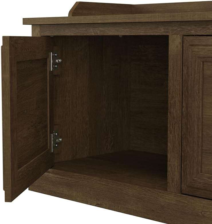 Bush Furniture Woodland 40W Hall Tree and Shoe Storage Bench with Shelves in Ash Brown, Cubbies and Coat Hooks for Foyer, Mudroom, or Entryway - Image 5