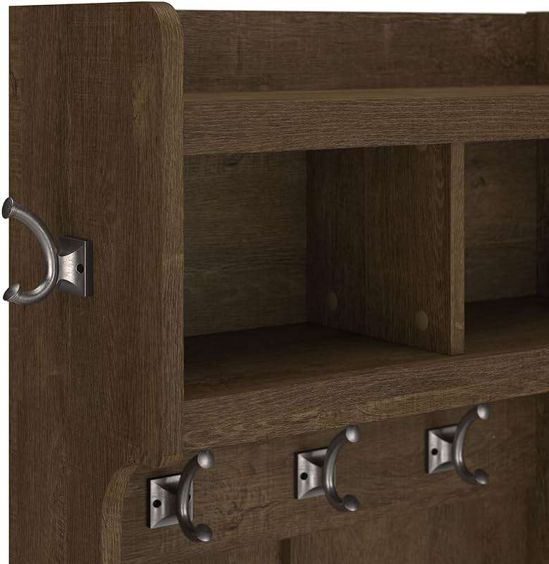 Bush Furniture Woodland 40W Hall Tree and Shoe Storage Bench with Shelves in Ash Brown, Cubbies and Coat Hooks for Foyer, Mudroom, or Entryway - Image 6