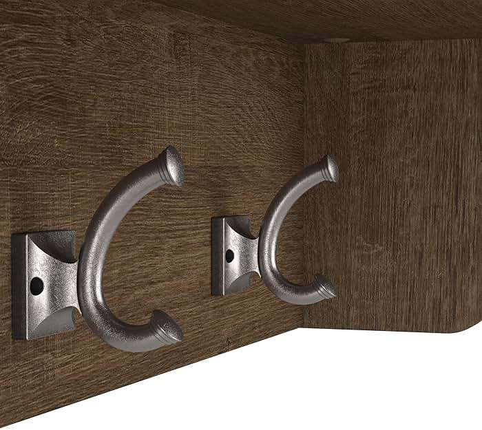 Bush Furniture Woodland 40W Hall Tree and Shoe Storage Bench with Shelves in Ash Brown, Cubbies and Coat Hooks for Foyer, Mudroom, or Entryway - Image 7