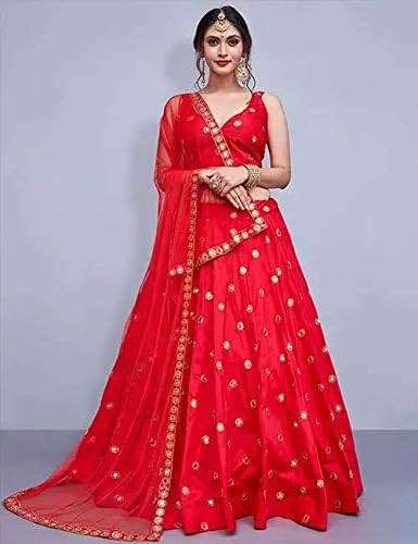 Women's wear Silk Material Indian Traditional Embroidered Worked Lehenga Choli (8061-U) - Image 2