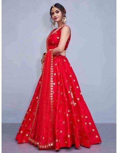 Women's wear Silk Material Indian Traditional Embroidered Worked Lehenga Choli (8061-U) - Image 3