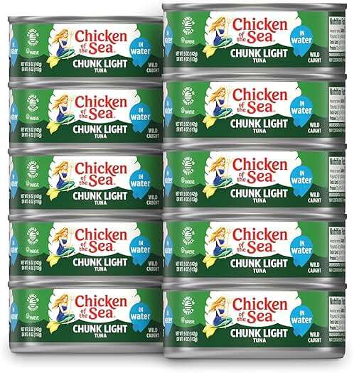 Chicken of the Sea Wild Caught Chunk Light Tuna, 5 Ounce Cans, 10-Count – High Protein 100% Classic Chunk Tuna in Water – Delicious, Easy, Nutritious Ready to Eat Meals - Image 1