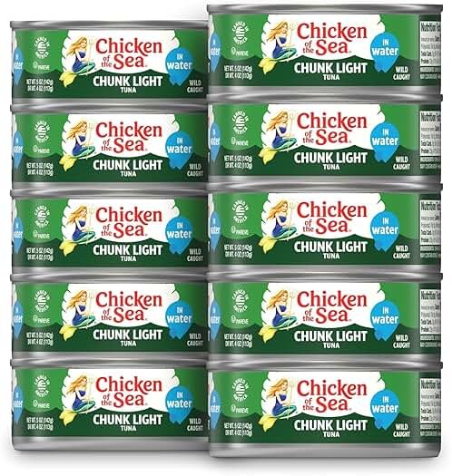 Chicken of the Sea Wild Caught Chunk Light Tuna, 5 Ounce Cans, 10-Count – High Protein 100% Classic Chunk Tuna in Water – Delicious, Easy, Nutritious Ready to Eat Meals - Product Image