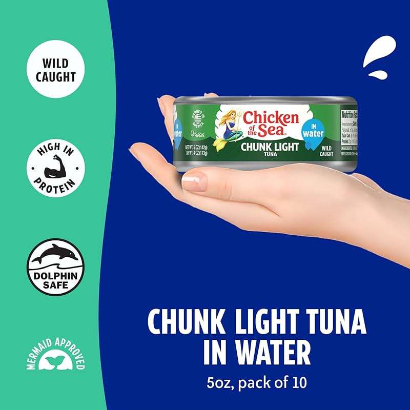 Chicken of the Sea Wild Caught Chunk Light Tuna, 5 Ounce Cans, 10-Count – High Protein 100% Classic Chunk Tuna in Water – Delicious, Easy, Nutritious Ready to Eat Meals - Image 3