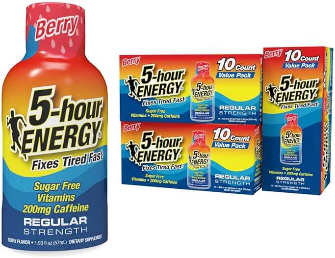 5-hour ENERGY Berry Flavor, 30 Count, 1.93 Fl Oz Energy Shot, Regular Strength, Amino Acids, B Vitamins, Sugar Free and Zero Calories - Image 1