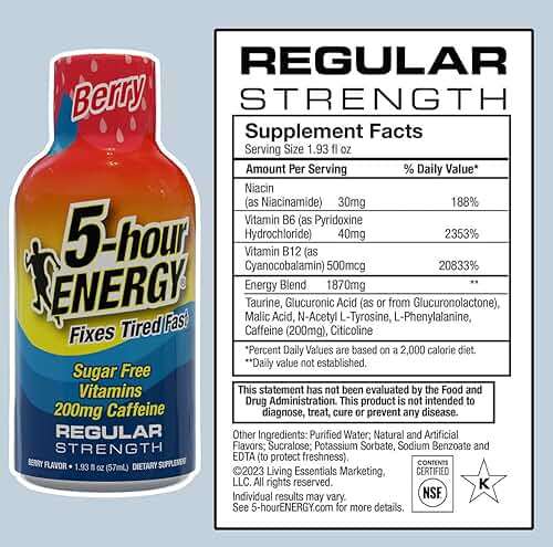 5-hour ENERGY Berry Flavor, 30 Count, 1.93 Fl Oz Energy Shot, Regular Strength, Amino Acids, B Vitamins, Sugar Free and Zero Calories - Image 2