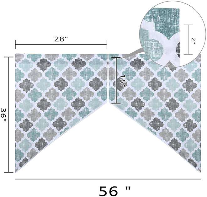 CAROMIO Swag Curtain Valances, Geometric Quatrefoil Trellis Printed Cotton Blend Tailored Swag Curtains for Kitchen Bathroom Window, Aqua/Mint/Grey, 56" W x 36" L - Image 2