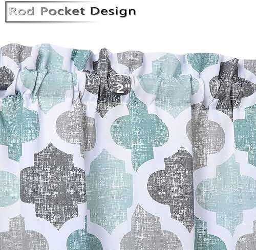 CAROMIO Swag Curtain Valances, Geometric Quatrefoil Trellis Printed Cotton Blend Tailored Swag Curtains for Kitchen Bathroom Window, Aqua/Mint/Grey, 56" W x 36" L - Image 3