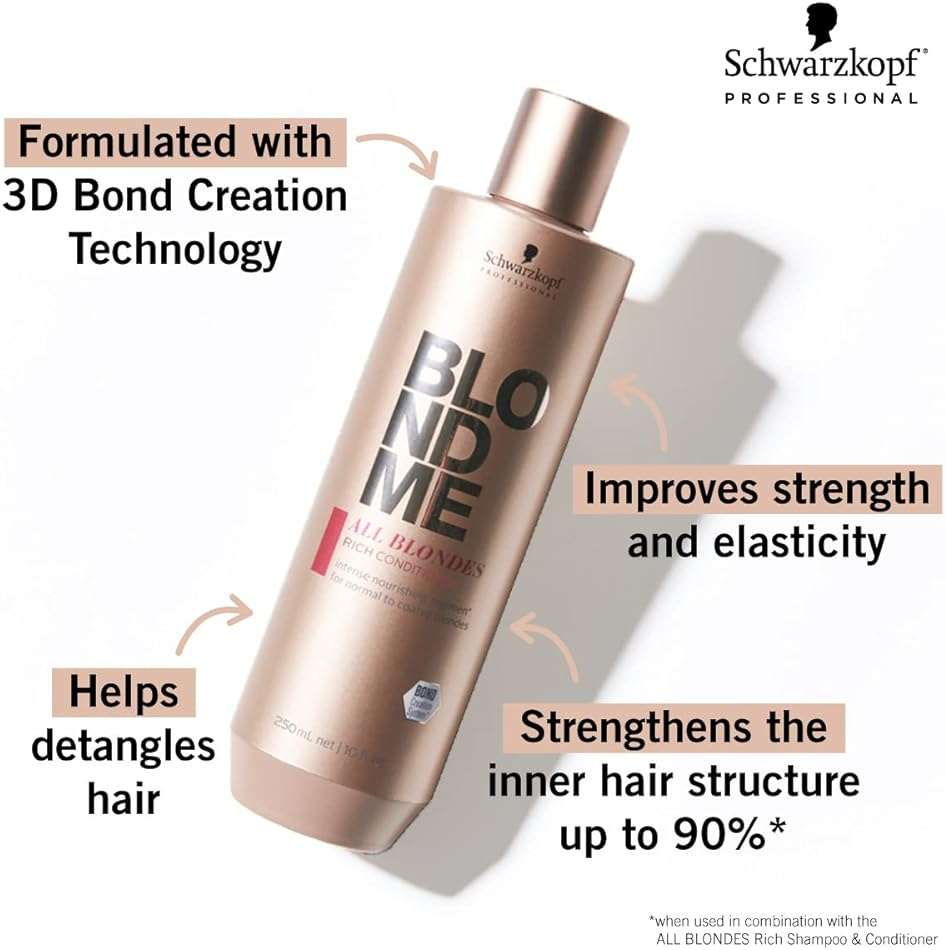 BlondMe All Blondes Rich Conditioner – Nourishing Daily Treatment Strength Elasticity and Shine for Normal to Coarse Color Treated Natural Blonde Hair ml - Image 2