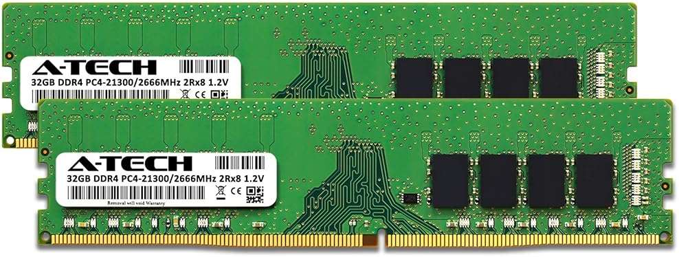 A-Tech 64GB (2x32GB) DDR4 2666 MHz UDIMM PC4-21300 (PC4-2666V) CL19 DIMM 2Rx8 Non-ECC Desktop RAM Memory Modules - Image 2