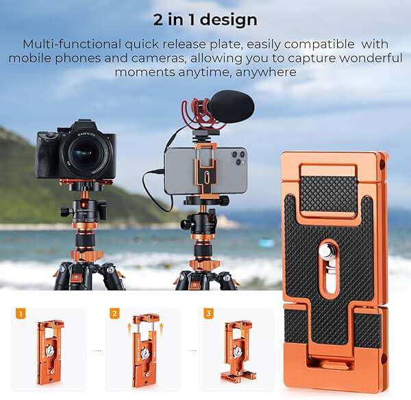 K&F CONCEPT 68" Carbon Fiber Camera Tripod,Compact Tripods with Metal Ball Head,Quick Release Plate,Detachable Monopod 22lbs Load for DSLR with Phone Mount,D255C4+BH-28L - Image 6
