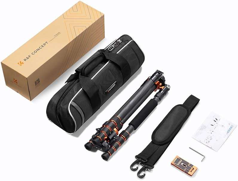 K&F CONCEPT 68" Carbon Fiber Camera Tripod,Compact Tripods with Metal Ball Head,Quick Release Plate,Detachable Monopod 22lbs Load for DSLR with Phone Mount,D255C4+BH-28L - Image 8