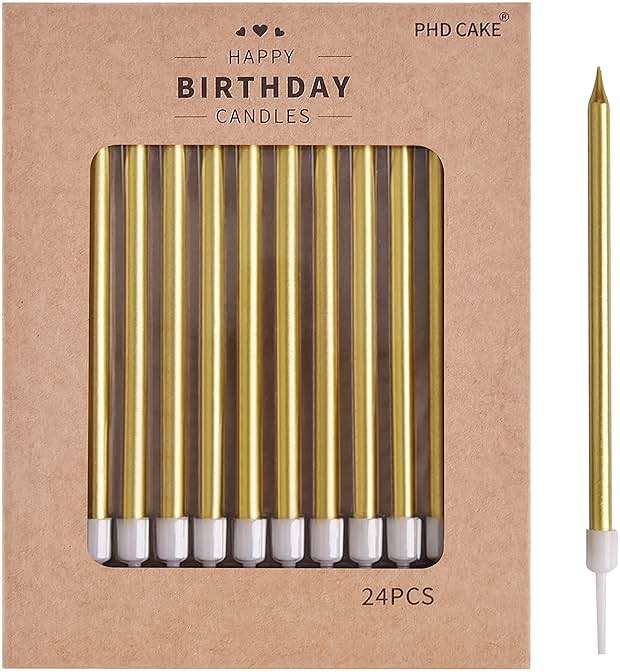 PHD CAKE Gold Long Thin Metallic Birthday Candles, Cake Candles, Birthday Parties, Wedding Decorations, Party Candles, Cake Decorations - Image 2