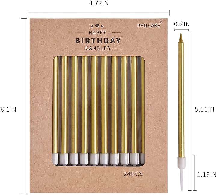 PHD CAKE Gold Long Thin Metallic Birthday Candles, Cake Candles, Birthday Parties, Wedding Decorations, Party Candles, Cake Decorations - Image 6