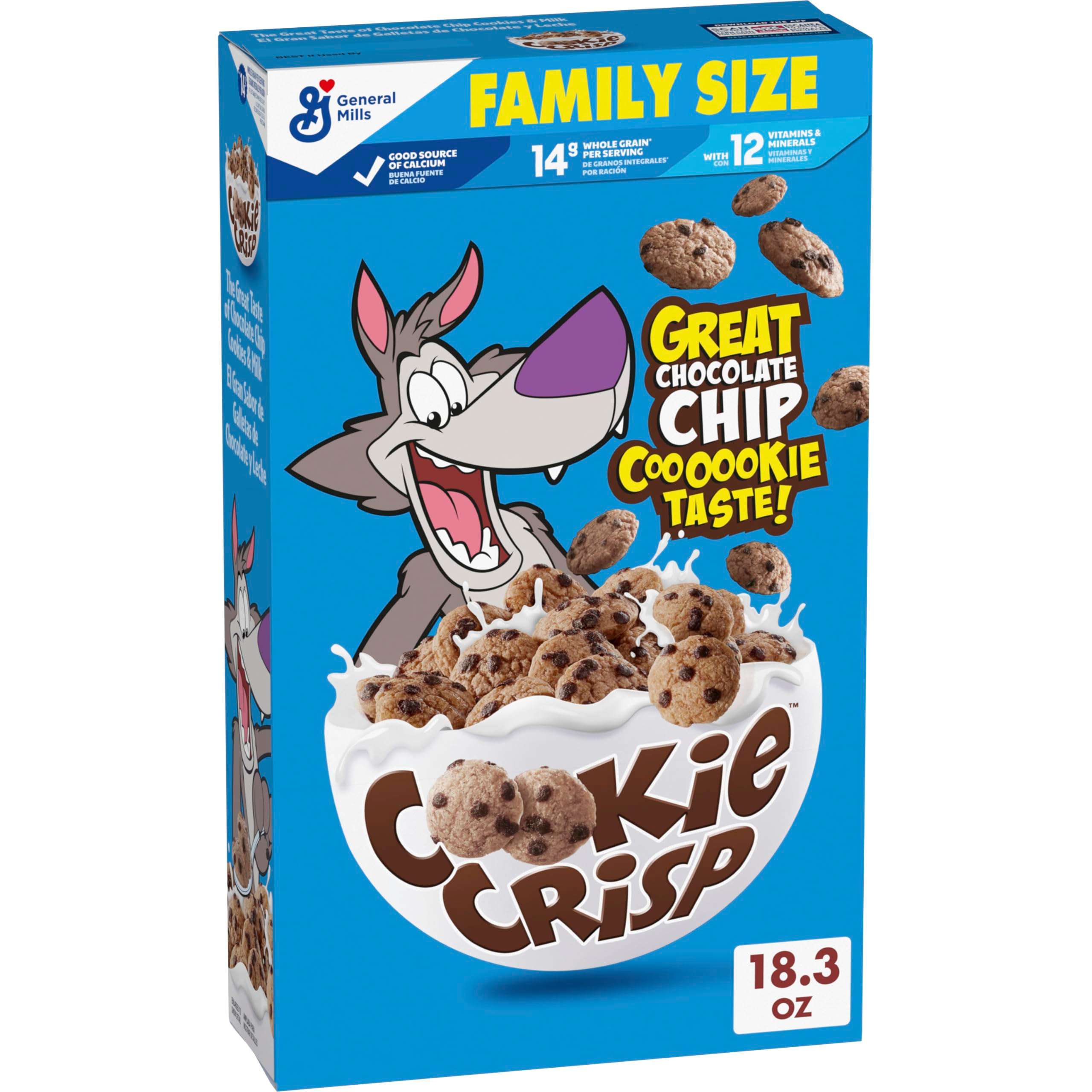 Cookie Crisp Breakfast Cereal, Chocolate Chip Cookie Taste, Made with Whole Grain, Family Size, 18.3 oz - Image 1