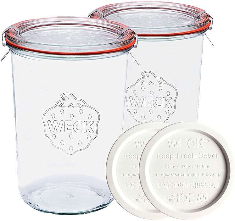 Weck Canning Jars 743 Sourdough Starter,Set of 2 Weck Mold Jars made of Transparent Glass,Set includes 2 WECK Mold 743 Jars with Glass & Keep Fresh Lids, Gaskets and Clips - Image 2