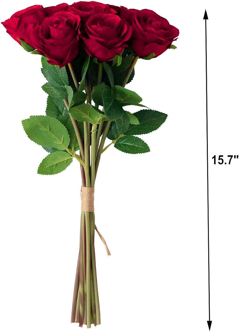 Tinsow Artificial Roses Flowers with 8 Heads for Flower Arrangement, Silk Latex Rose Bouquet for Home Decoration, Faux Roses for Valentine's Day Parties and Wedding Decoration (Red, 8) - Image 3