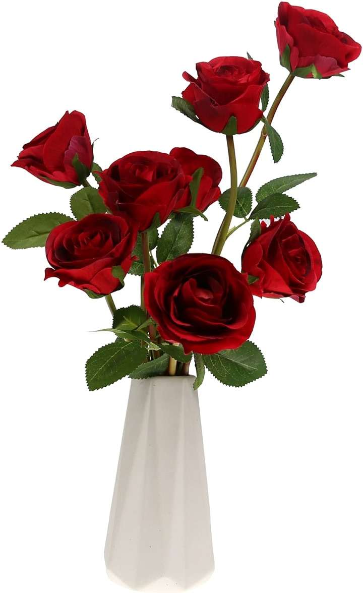 Tinsow Artificial Roses Flowers with 8 Heads for Flower Arrangement, Silk Latex Rose Bouquet for Home Decoration, Faux Roses for Valentine's Day Parties and Wedding Decoration (Red, 8) - Image 4
