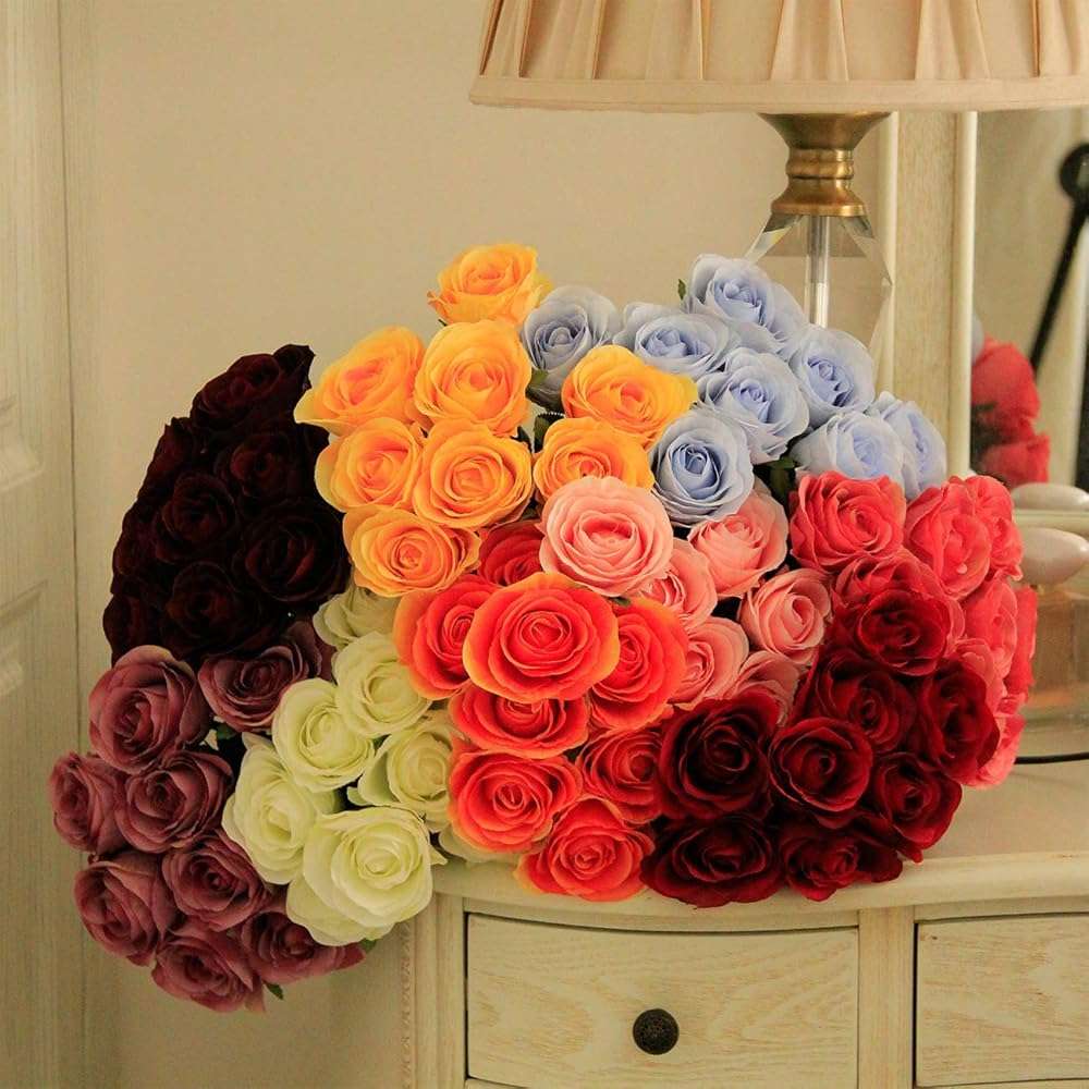 Tinsow Artificial Roses Flowers with 8 Heads for Flower Arrangement, Silk Latex Rose Bouquet for Home Decoration, Faux Roses for Valentine's Day Parties and Wedding Decoration (Red, 8) - Image 8