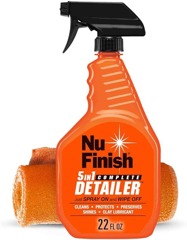 5-in-1 Complete Detailer Spray with Towel by Nu Finish, Preserves and Protects Car Detailing, Includes 1 Microfiber Towel, 22 Oz Spray - Image 1