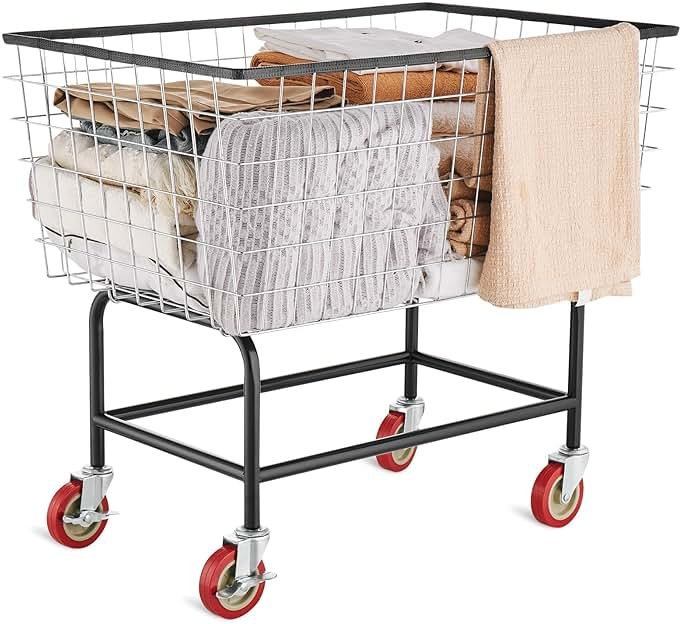 VEVOR Wire Laundry Cart, 3.8Bushel Wire Laundry Basket with Wheels, 32.5''x21.3''x29.9'', Commercial Laundry Basket, Steel Frame with Chrome Finish, 4'' Casters, Wire Cart for Laundry - Product Image