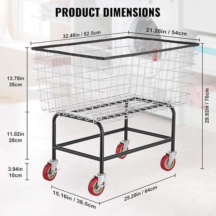 VEVOR Wire Laundry Cart, 3.8Bushel Wire Laundry Basket with Wheels, 32.5''x21.3''x29.9'', Commercial Laundry Basket, Steel Frame with Chrome Finish, 4'' Casters, Wire Cart for Laundry - Image 3
