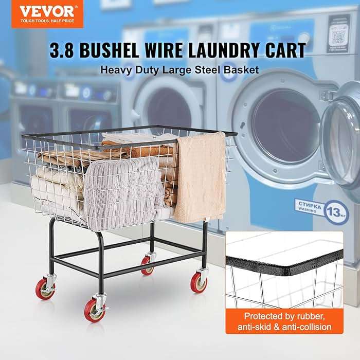 VEVOR Wire Laundry Cart, 3.8Bushel Wire Laundry Basket with Wheels, 32.5''x21.3''x29.9'', Commercial Laundry Basket, Steel Frame with Chrome Finish, 4'' Casters, Wire Cart for Laundry - Image 4