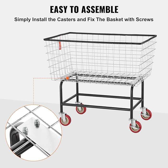 VEVOR Wire Laundry Cart, 3.8Bushel Wire Laundry Basket with Wheels, 32.5''x21.3''x29.9'', Commercial Laundry Basket, Steel Frame with Chrome Finish, 4'' Casters, Wire Cart for Laundry - Image 7