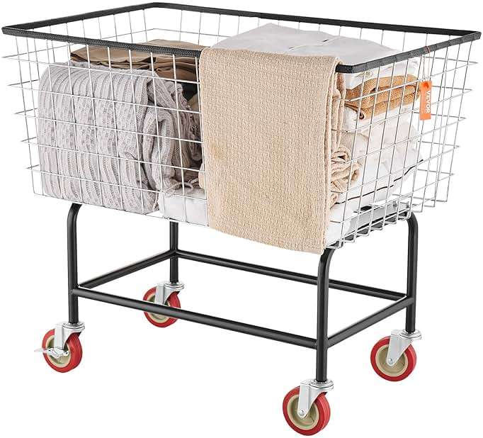 VEVOR Wire Laundry Cart, 3.8Bushel Wire Laundry Basket with Wheels, 32.5''x21.3''x29.9'', Commercial Laundry Basket, Steel Frame with Chrome Finish, 4'' Casters, Wire Cart for Laundry - Image 9