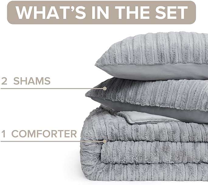 UGG Kenzie Full/Queen Comforter Set with 2 Pillow Shams Plush Faux Fur Bedding Soft Warm Down Alternative Comforter Washable Hypoallergenic Fluffy Blanket Set for Bedroom, Full/Queen Size, Seal - Image 4