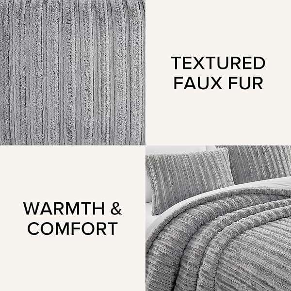 UGG Kenzie Full/Queen Comforter Set with 2 Pillow Shams Plush Faux Fur Bedding Soft Warm Down Alternative Comforter Washable Hypoallergenic Fluffy Blanket Set for Bedroom, Full/Queen Size, Seal - Image 5