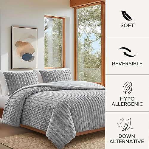 UGG Kenzie Full/Queen Comforter Set with 2 Pillow Shams Plush Faux Fur Bedding Soft Warm Down Alternative Comforter Washable Hypoallergenic Fluffy Blanket Set for Bedroom, Full/Queen Size, Seal - Image 6