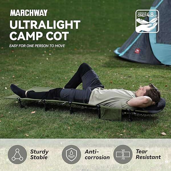 MARCHWAY Ultralight Folding Tent Camping Cot Bed, Portable Compact for Outdoor Travel, Base Camp, Hiking, Mountaineering, Lightweight Backpacking (Army Green) - Image 3