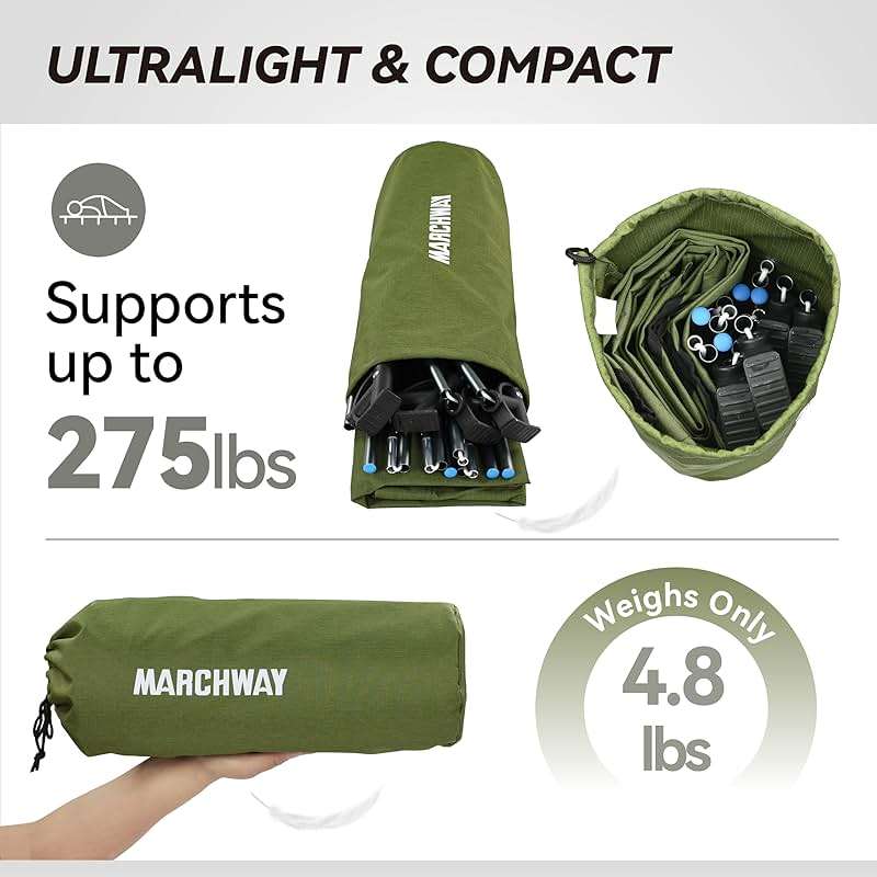 MARCHWAY Ultralight Folding Tent Camping Cot Bed, Portable Compact for Outdoor Travel, Base Camp, Hiking, Mountaineering, Lightweight Backpacking (Army Green) - Image 7