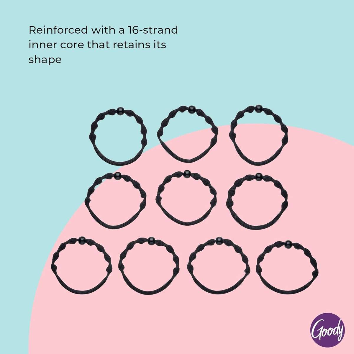 Goody Ouchless Forever Fine Hair Elastics - 10 Ct, Black, Damage-Free Bands, 3X Stronger Hair Ties, Retainable Shape, 16 Strand Inner Core, Hair Accessories for Women & Men - Image 3
