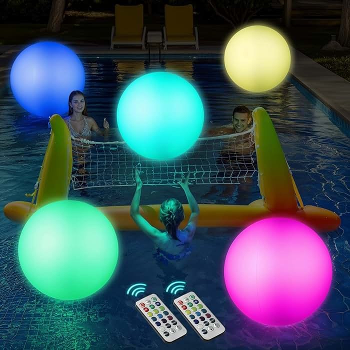 Icnice LED Beach Balls Glow in Dark Party Supplies, 2pcs Inflatable Light up Ballon 16'' Floating Pool Light with Remote 16 Color 4 Mode Beach Game Pool Toy Kickball for Neon Party Decoration-4 Lights - Product Image