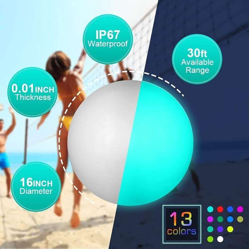 Icnice LED Beach Balls Glow in Dark Party Supplies, 2pcs Inflatable Light up Ballon 16'' Floating Pool Light with Remote 16 Color 4 Mode Beach Game Pool Toy Kickball for Neon Party Decoration-4 Lights - Image 2