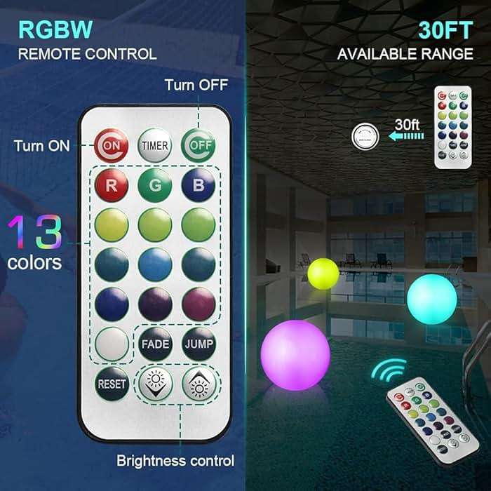 Icnice LED Beach Balls Glow in Dark Party Supplies, 2pcs Inflatable Light up Ballon 16'' Floating Pool Light with Remote 16 Color 4 Mode Beach Game Pool Toy Kickball for Neon Party Decoration-4 Lights - Image 5