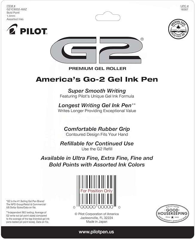 Pilot G2 Premium Gel Roller Pens, Bold Point, Gel Ink Pens, 1 mm, Pack of 8, Black, Blue - Ideal for School, Journaling & Office Writing - Image 3