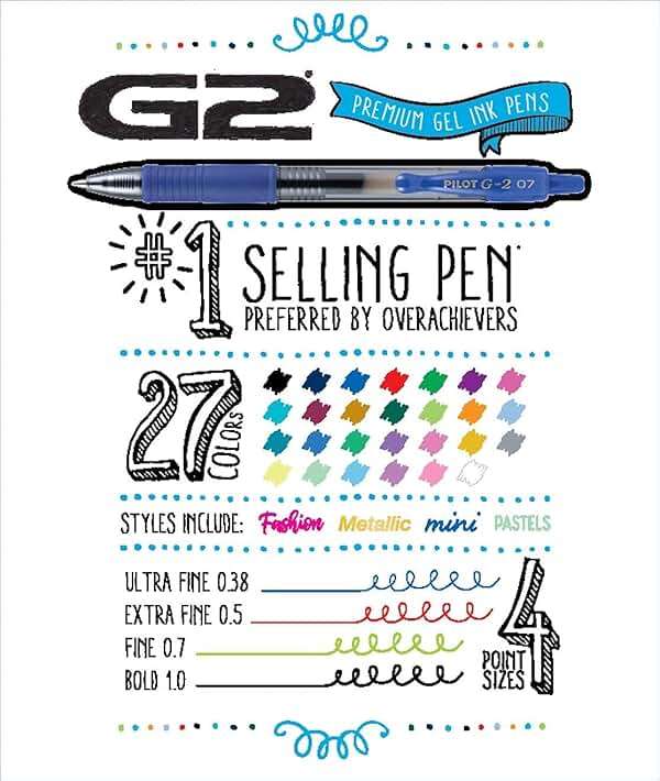 Pilot G2 Premium Gel Roller Pens, Bold Point, Gel Ink Pens, 1 mm, Pack of 8, Black, Blue - Ideal for School, Journaling & Office Writing - Image 7