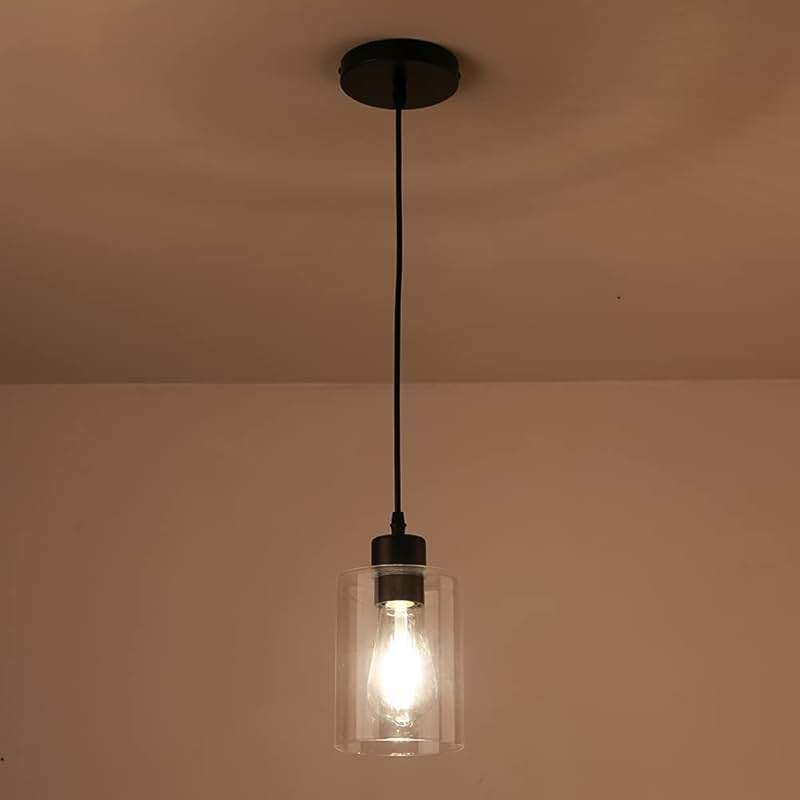 KLSS Modern Black Farmhouse Clear Glass Cylinder Pendant Light Fixture,Island Lights for Kitchen,Mini Pendant Lighting for Kitchen Island Decor - 4.75 Inch Shade 58 Inch Cord (Black 2 Pack) - Image 4