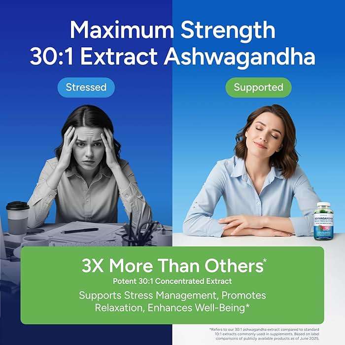 Sugar-Free Ashwagandha Gummies for Stress, Sleep & Mood Support - High-Potency 30:1 Ashwagandha Supplement Extract - Vegan Adaptogen Supplement for Women & Men, Natural Flavor, Plant-Based, 90 Gummy - Image 2