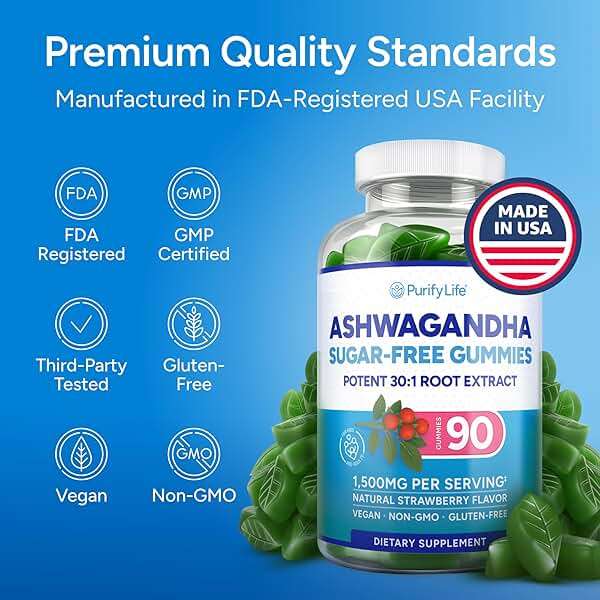 Sugar-Free Ashwagandha Gummies for Stress, Sleep & Mood Support - High-Potency 30:1 Ashwagandha Supplement Extract - Vegan Adaptogen Supplement for Women & Men, Natural Flavor, Plant-Based, 90 Gummy - Image 6